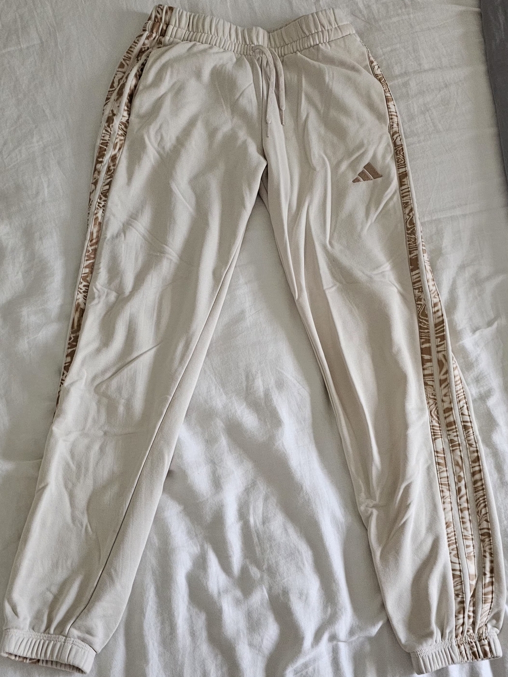 adidas Women Cream Joggers with Tan Side Stripes